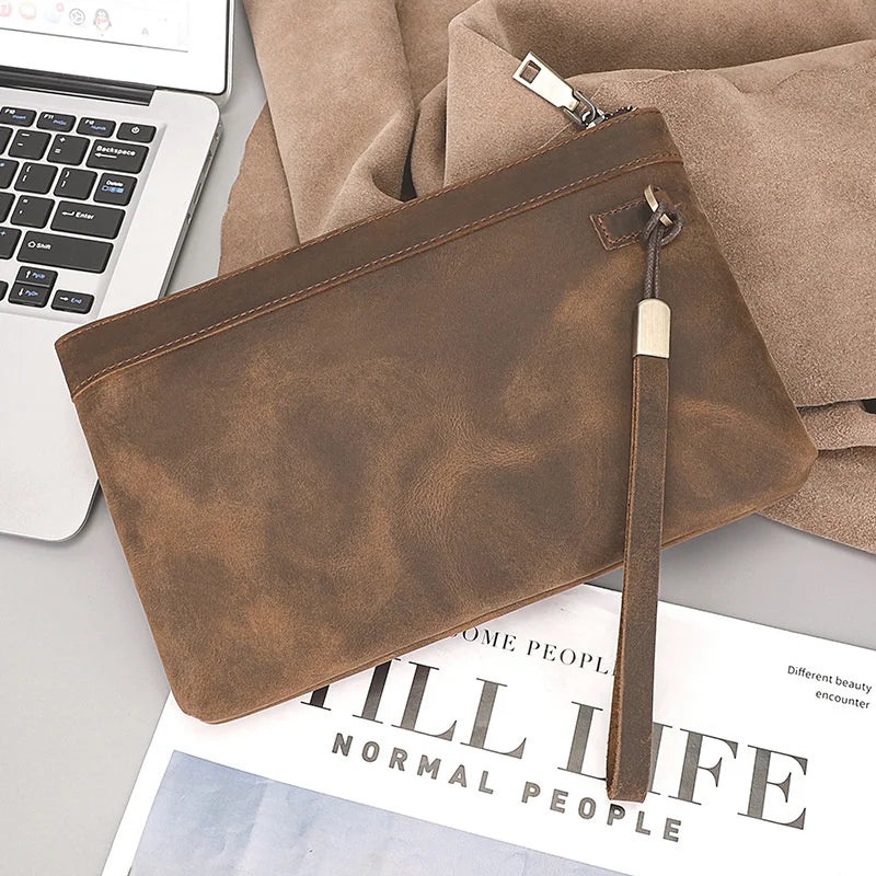 RFID Anti-Theft Crazy Horse Leather Armpit Bag