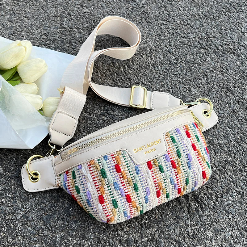 Rainbow Knitted Chest Bag Small Crossbody Bag Western Crossbody Bag