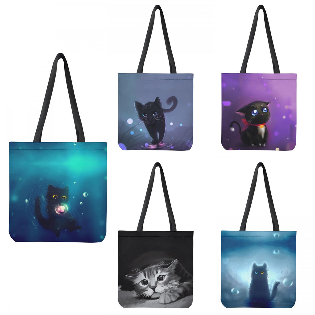 Cartoon Cat Print Tote Bag High Double Sided Printing