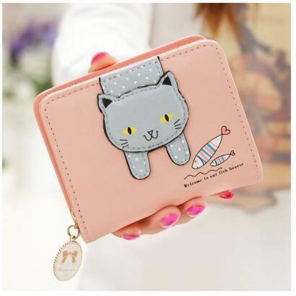 Cat Print Short Zipper Women's Wallet