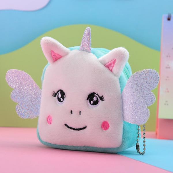 Cartoon Plush Unicorn Coin Purse Mini Zipper Key Earphone Storage Bag