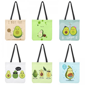 Cartoon Avocado Fruit Printed Shopping Bag Eco Friendly Foldable Tote