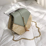 6PCS Straw+Leather Handbag Women Summer Rattan Woven Beach Bohemia Shoulder Bag