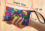 Ethnic Flowers Embroidery Women Long Wallet Clutch Handbag