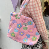 Winter Soft Plush Girls Floral Shoulder Bag Flower Women Faux Fur Casual Tote Ba