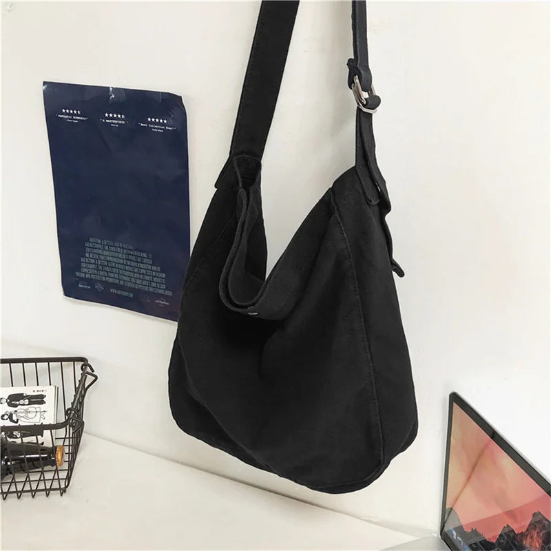 Canvas Shoulder Bag Solid Crossbody Bag Casual Messenger Bag South Korea Style
