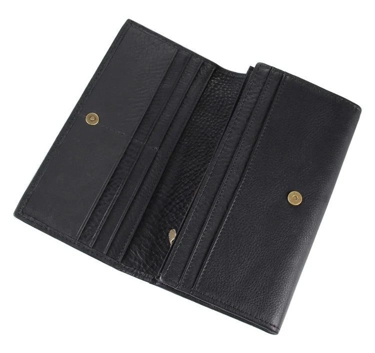 Leather Long Wallet First Layer Cowhide Handbag Clip Wallet