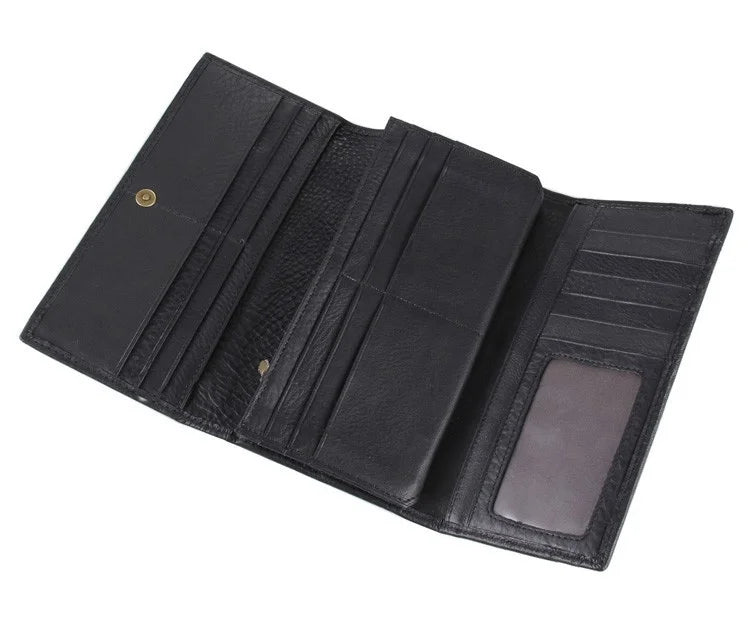 Leather Long Wallet First Layer Cowhide Handbag Clip Wallet