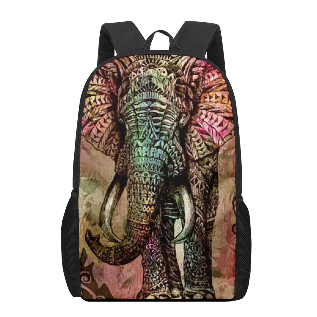 Indian Elephant Art Print 16-inch Teen School Bag