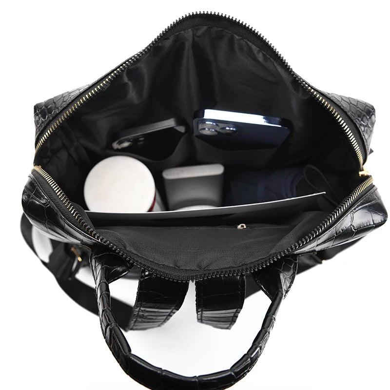 Crocodile Pattern Leather PU Backpack Large Capacity Travel Backpack