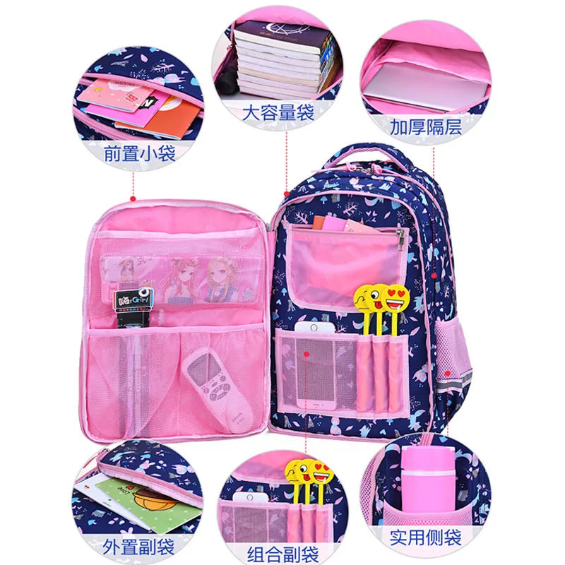 Girls Orthopedic School Backpack 1-6 Grade Flower Cartoon Print