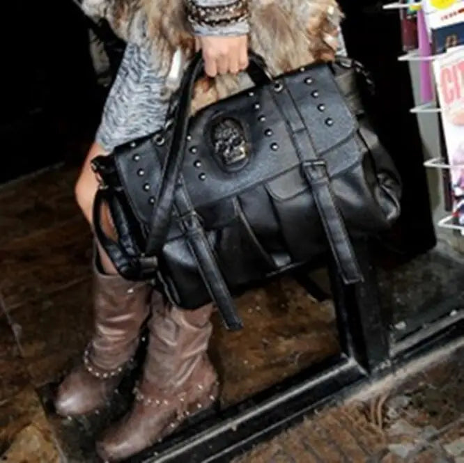 Women Skull Rivet Shoulder Bag Tote Bag