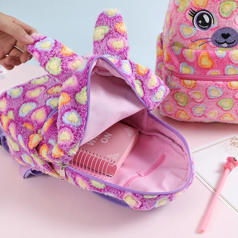 Plush Cat Bag Cartoon Schoolbags for Girls Small Kid Backpack