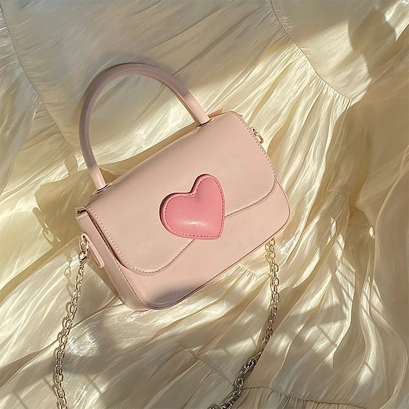 Pink Love Contrast Girl Small Square Bag Hand Chain Messenger Bag