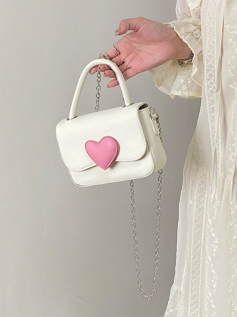 Pink Love Contrast Girl Small Square Bag Hand Chain Messenger Bag