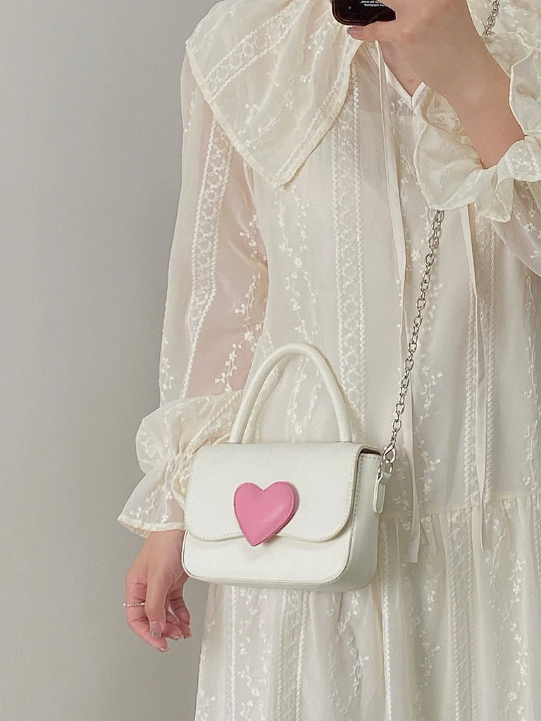Pink Love Contrast Girl Small Square Bag Hand Chain Messenger Bag