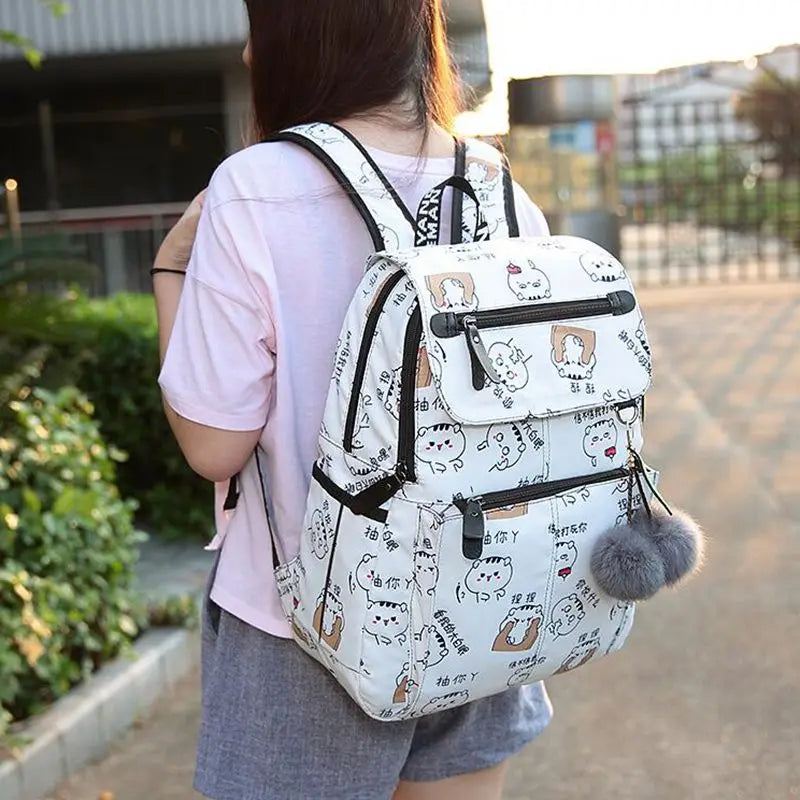 Cat School Backpack for Girls with USB Charging Port