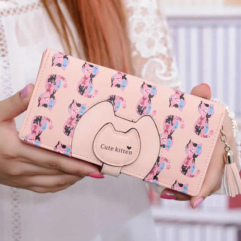 Cartoon Cat Long Wallet Small Fresh Two-fold Zipper Women's Wallet
