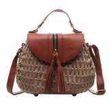 Vintage Tassel Saddle Rattan Women Shoulder Crossbody Bag