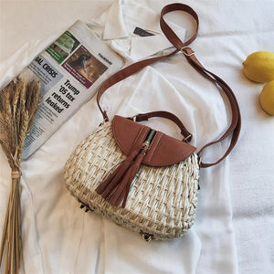 Vintage Tassel Saddle Rattan Women Shoulder Crossbody Bag