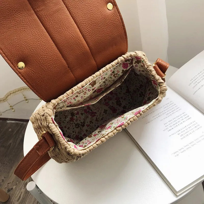 Vintage Tassel Saddle Rattan Women Shoulder Crossbody Bag