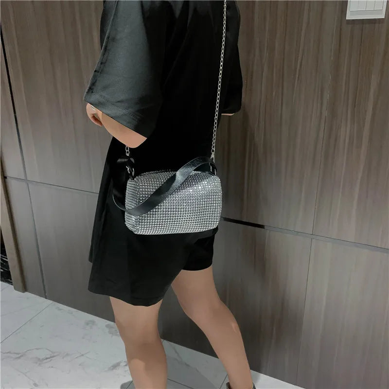 Women Bag with Flap Chains Diamonds Shoulder Bag