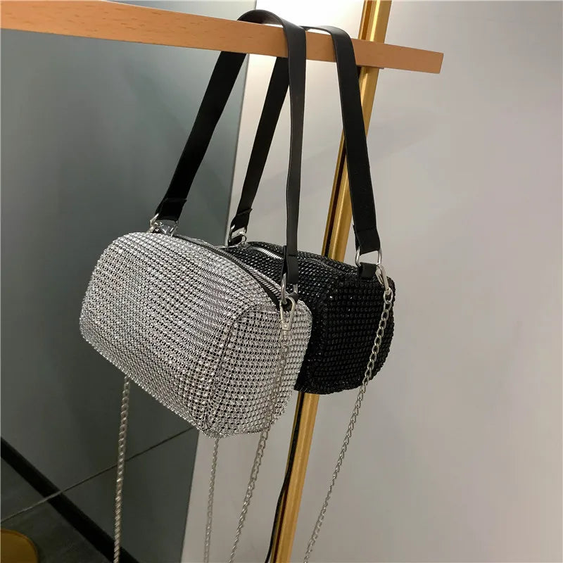 Women Bag with Flap Chains Diamonds Shoulder Bag