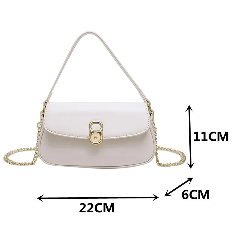 Brown Leather Crossbody Bag with Metal Chain - Casual Flap Handbag