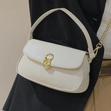 Brown Leather Crossbody Bag with Metal Chain - Casual Flap Handbag