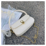 Brown Leather Crossbody Bag with Metal Chain - Casual Flap Handbag