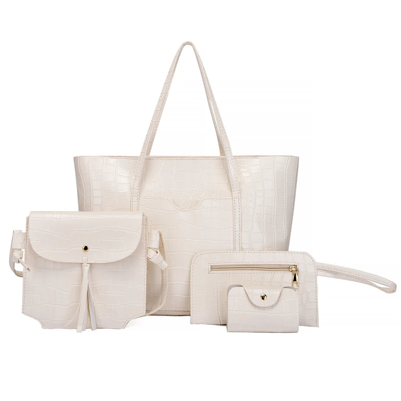 Women's 4pcs Set PU Leather Handbags Shoulder Crossbody Tote Clutch Bags