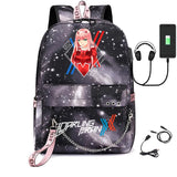 Zero Two USB Charging Travel Canvas Student Backpack Teen School Bag