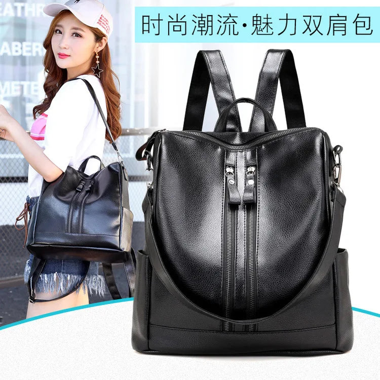 Lady Casual PU Leather Backpack Female Travel Bag