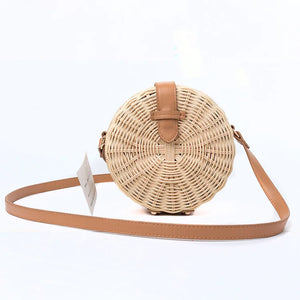 Hand Woven Round Rattan Bag for Women - Beach Bag