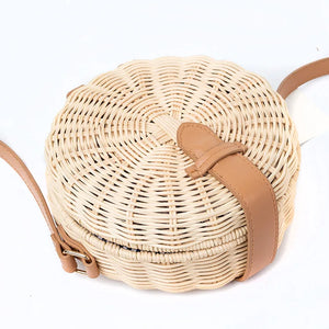 Hand Woven Round Rattan Bag for Women - Beach Bag