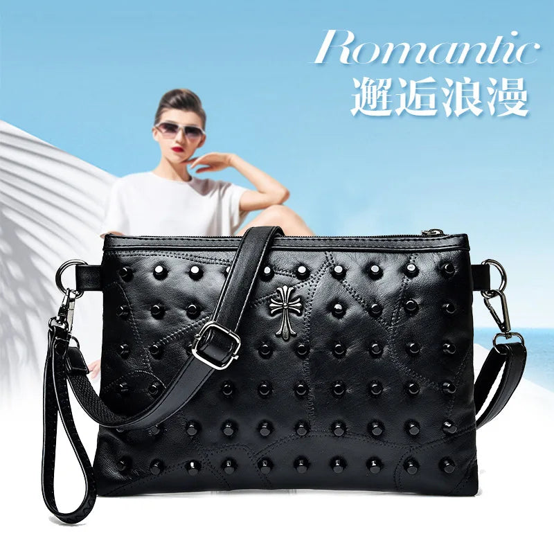 Women Rivet Clutch Bag Female Shoulder Bag