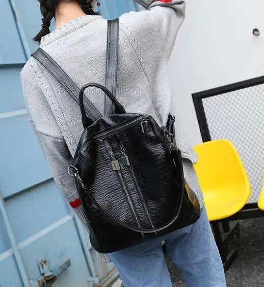Women PU Leather Backpack Female Leisure Travel Bag