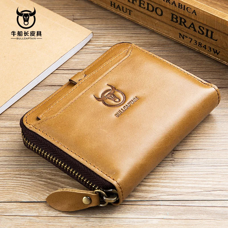 Men's Leather Short Zipper Clutch Wallet