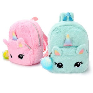 Plush Unicorn Backpack for Kids Double Shoulder Bag for Kindergarten