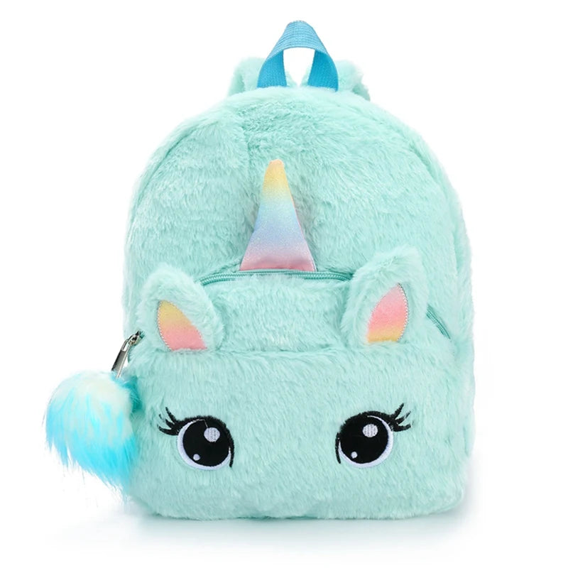 Plush Unicorn Backpack for Kids Double Shoulder Bag for Kindergarten