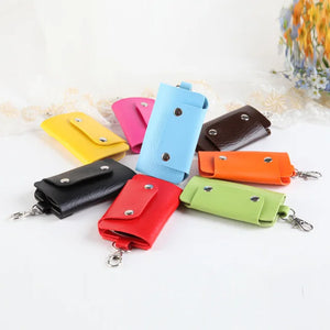 Leather Maid Holders Car Keychain Solid Key Wallet Unisex Key Organizer Pouch
