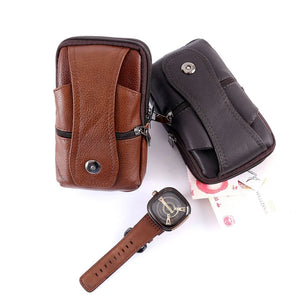 Men's Retro Leather Shoulder Bag Small Messenger Mobile Phone Waist Bag