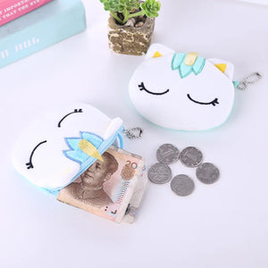 Soft Plush Unicorn Women's Coin Purse Mini Zipper Card Bag Key Holder Girl
