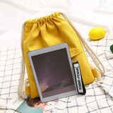 Canvas School Bag Double Shoulder Drawstring Backpack for Women Men