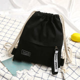 Canvas School Bag Double Shoulder Drawstring Backpack for Women Men