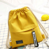 Canvas School Bag Double Shoulder Drawstring Backpack for Women Men