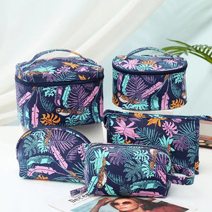 Canvas Leaf Print Cosmetic Bag for Women Makeup Storage Travel Beauty Organizer