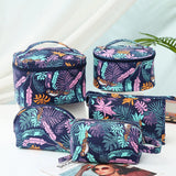 Canvas Leaf Print Cosmetic Bag for Women Makeup Storage Travel Beauty Organizer