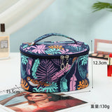 Canvas Leaf Print Cosmetic Bag for Women Makeup Storage Travel Beauty Organizer