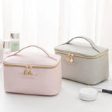 Large Women Cosmetic Bag PU Leather Waterproof Zipper Make Up Bag Travel